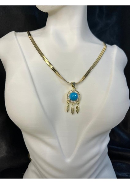 Altın Renk Üçlü Kombin Kolye, Nazar Boncuklu ve Yonca Taşlı Özel Tasarım fırsatları