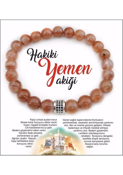 Hakiki Yemen Akik Doğaltaş Bileklik, 8mm, Turuncu, Şık ve Doğal Tasarım