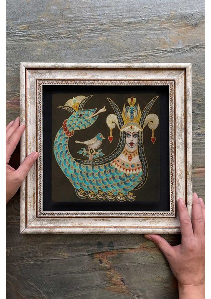 Renkli Taş Duvar Dekoru, 30X30 Cm, Şahmeran Temalı Çerçeveli Tablo fiyatları