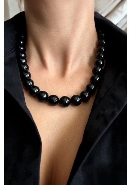 Büyük Inci Detaylı Zarif Siyah Kolye, Şıklığa Şıklık Katar fiyatları