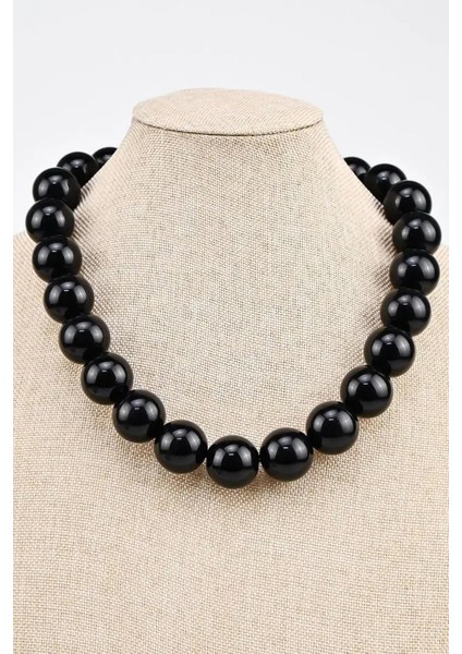 Büyük Inci Detaylı Zarif Siyah Kolye, Şıklığa Şıklık Katar fırsatları