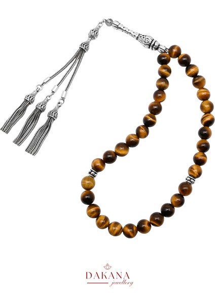 Kahverengi Kaplan Gözü Taşı ile Aslan Burcu Gümüş Doğal Tesbih fiyatları