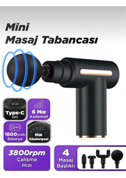 Mini Masaj Tabancası, 4 Başlıklı Profesyonel Fascial Aleti