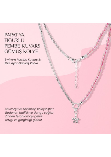 Pembe Kuvars Doğal Taşlı Papatya Tasarımlı Gümüş Kolye