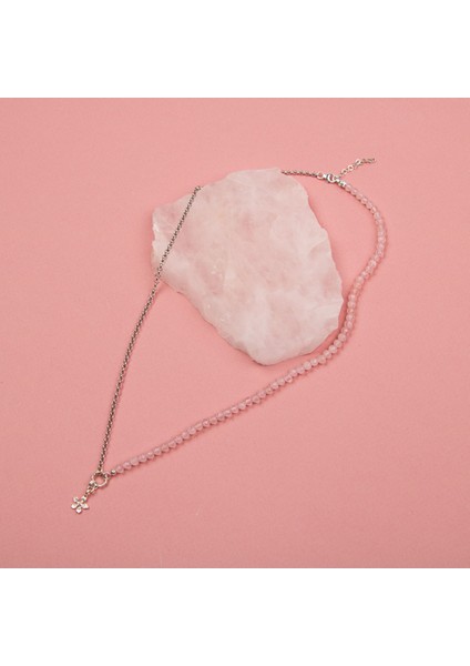 Pembe Kuvars Doğal Taşlı Papatya Tasarımlı Gümüş Kolye fiyatları
