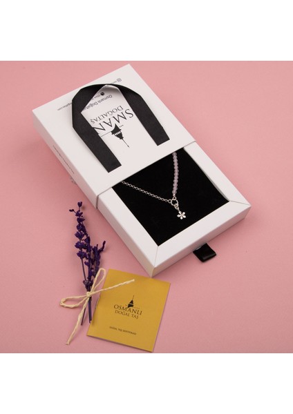 Pembe Kuvars Doğal Taşlı Papatya Tasarımlı Gümüş Kolye modelleri