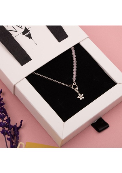 Pembe Kuvars Doğal Taşlı Papatya Tasarımlı Gümüş Kolye fırsatları