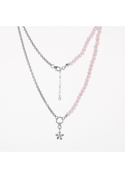 Pembe Kuvars Doğal Taşlı Papatya Tasarımlı Gümüş Kolye indirimleri