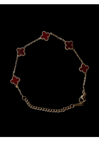 Bordo Yonca Motifli Zarif Bileklik, Altın Kaplama Zincir, Kadın Takısı fiyatları