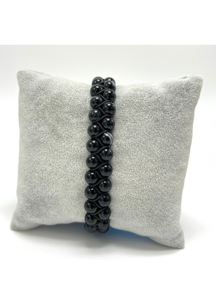 Doğal Taş Makrome Bileklik, Siyah, Ayarlanabilir, Şık ve Hafif Tasarım fırsatları
