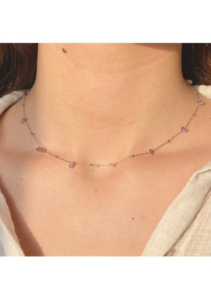 Mor Doğal Taş Minimal Çelik Kolye, Şık ve Zarif Takı Seçeneği fırsatları