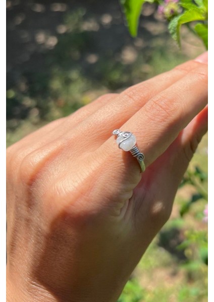 El Yapımı Aytaşı Doğal Taş Ayarlanabilir Yüzük, Zarif ve Şık Takı Seçeneği