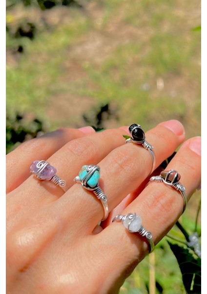 El Yapımı Aytaşı Doğal Taş Ayarlanabilir Yüzük, Zarif ve Şık Takı Seçeneği modelleri