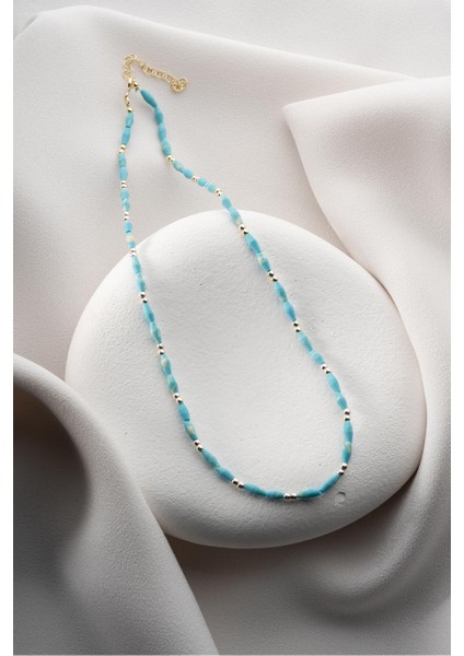 925 Ayar Gümüş Doğal Firuze Taşlı Zarif Kolye, Mavi Renk fırsatları