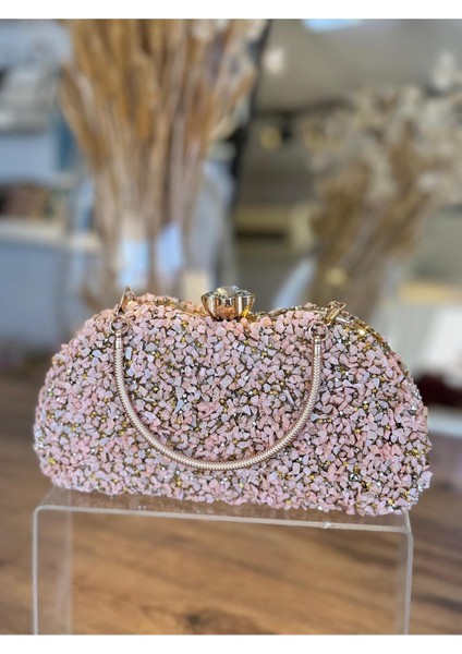 Pembe Doğal Taş Abiye Çanta, Şık ve Zarif Tasarım, Özel Günleriniz Için Ideal Seçenek