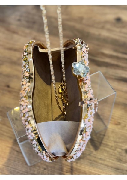 Pembe Doğal Taş Abiye Çanta, Şık ve Zarif Tasarım, Özel Günleriniz Için Ideal Seçenek modelleri