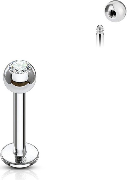 Parlak Taşlı Çelik Dudak Pirsingi, Şık ve Dayanıklı Takı Seçeneği