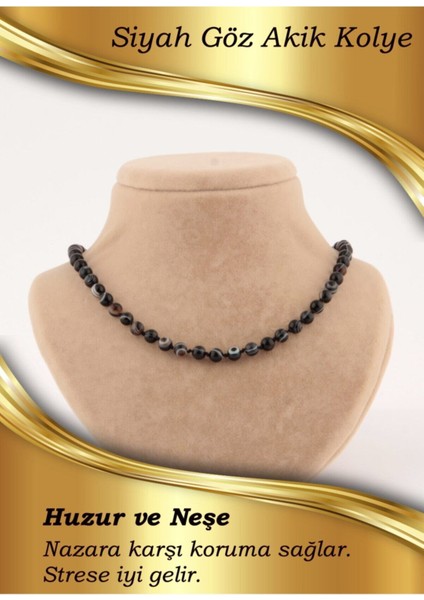 Siyah Akik 6mm Düğümlü Kolye, Şık ve Doğal Taşlı Takı