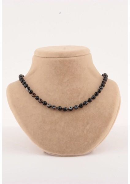 Siyah Akik 6mm Düğümlü Kolye, Şık ve Doğal Taşlı Takı fiyatları