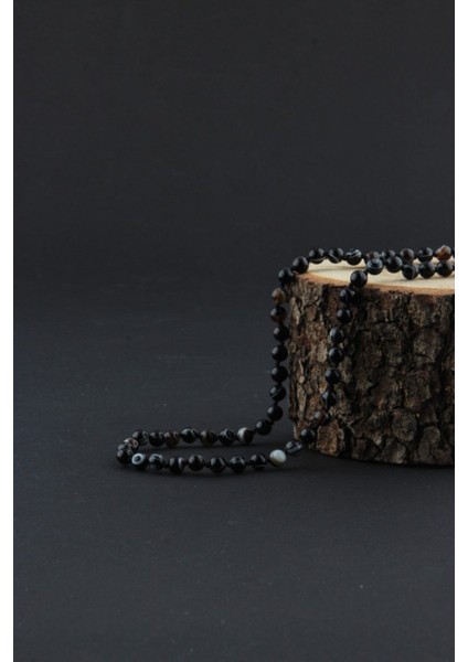 Siyah Akik 6mm Düğümlü Kolye, Şık ve Doğal Taşlı Takı modelleri