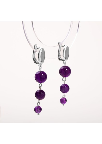 Doğal Ametist Taşlı 3 Katlı Sallantılı Gümüş Küpe fiyatları