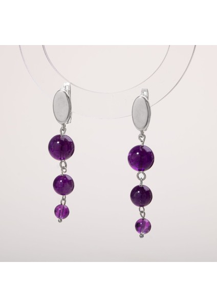 Doğal Ametist Taşlı 3 Katlı Sallantılı Gümüş Küpe modelleri