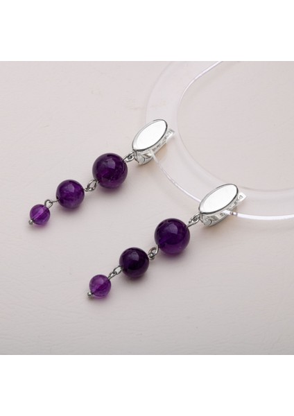 Doğal Ametist Taşlı 3 Katlı Sallantılı Gümüş Küpe fırsatları