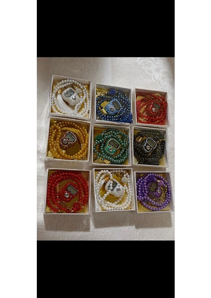 Renkli 9'lu Kutulu Tesbih ve Zincirli Zikirmatik Seti