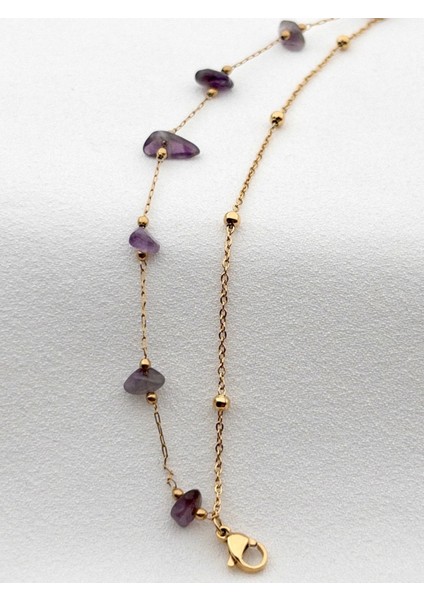 Gümüş Renk Çift Zincirli Doğal Ametist Taşlı Bileklik fırsatları