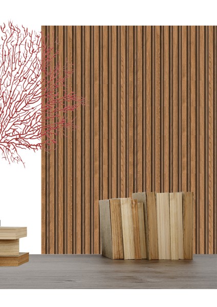 3D Efekt Ahşap Duvar Çıtası, Desenli Duvar Kağıdı, 5,00 M², Çok Renkli