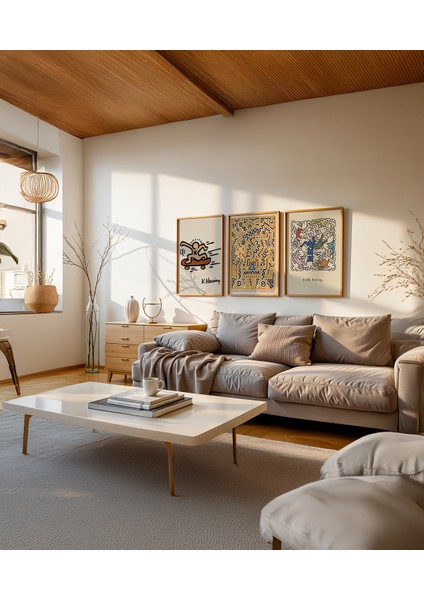 Doğal Ahşap Çerçeveli 3'lü Poster Seti, Şık ve Modern Dekorasyon Için Ideal