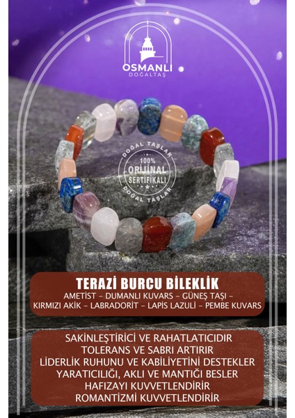 Renkli Doğal Taş Geniş Kesim Burç Bileklik, Şık ve Enerjik Aksesuar.