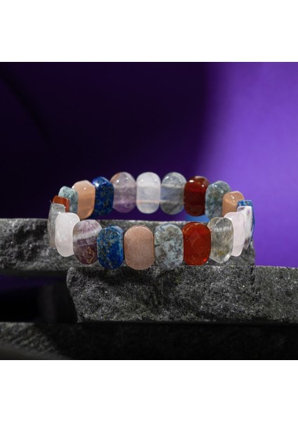Renkli Doğal Taş Geniş Kesim Burç Bileklik, Şık ve Enerjik Aksesuar.