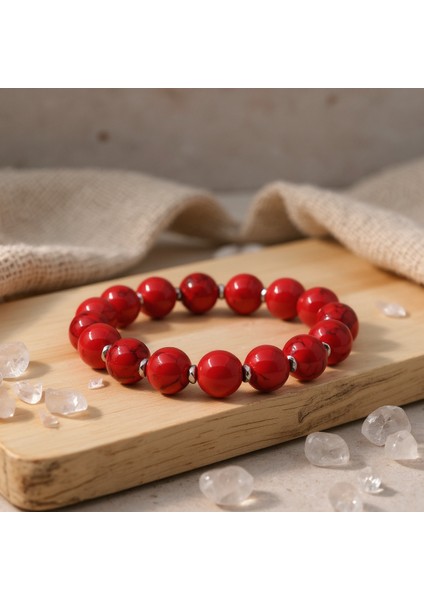 Doğal Kırmızı Mercan ve Hematit Taş Bileklik, Renkli ve Sertifikalı Tasarım fiyatları