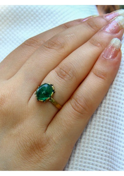 Yeşil Akik Doğal Taşlı Antik Tarz Kadın Yüzük, Ayarlanabilir, Şık Takı fiyatları