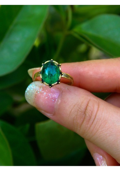 Yeşil Akik Doğal Taşlı Antik Tarz Kadın Yüzük, Ayarlanabilir, Şık Takı modelleri