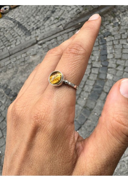 Parlak Sitrin Taşlı Ayarlanabilir Gümüş Yüzük, 925 Ayar, Zarif ve Şık Tasarım fiyatları