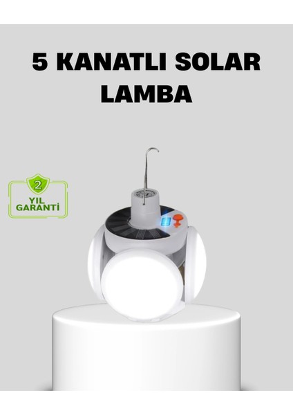 Solar Güneş Enerjili ve USB Şarjlı 5 Kanatlı LED Kamp Lambası