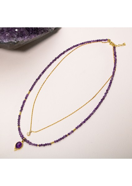 Doğal Ametist Taşlı 2'li Gümüş Tasarım Kolye, Zarif ve Şık Takı fiyatları