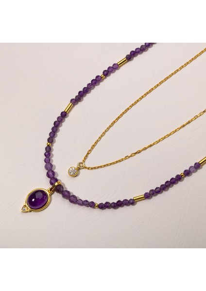 Doğal Ametist Taşlı 2'li Gümüş Tasarım Kolye, Zarif ve Şık Takı modelleri