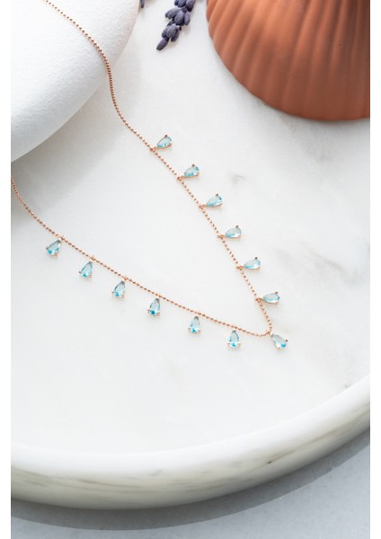 Kadın Gümüş Kolye, Damla Aquamarin Taşlı, 925 Ayar Sıralı Tasarım fiyatları