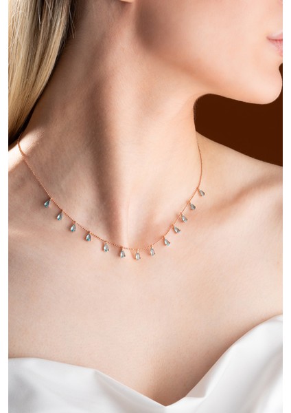 Kadın Gümüş Kolye, Damla Aquamarin Taşlı, 925 Ayar Sıralı Tasarım modelleri