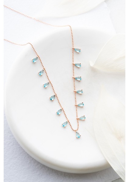 Kadın Gümüş Kolye, Damla Aquamarin Taşlı, 925 Ayar Sıralı Tasarım fırsatları