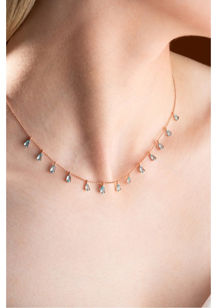 Kadın Gümüş Kolye, Damla Aquamarin Taşlı, 925 Ayar Sıralı Tasarım indirimleri