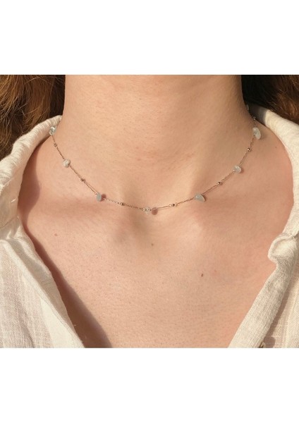 Mavi Akuamarin Doğal Taş Minimal Çelik Kolye, Şık ve Zarif Tasarım. fiyatları