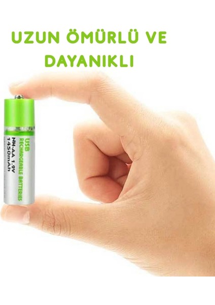 USB Şarjlı 1450MAH Aa 1.2V Lityum Kalem Pil 2’li Set Dönüşümlü Batarya