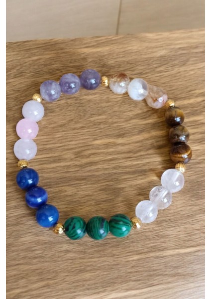 Renkli Aslan Burcu Bilekliği, Kaplan Gözü, Akik, Pembe Kuvars, Ametist, Sitrin, Malahit fiyatları