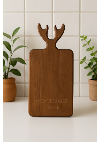 Geyik Tasarımlı Ahşap Kesme ve Sunum Tahtası, 37 Cm, Şık ve Kullanışlı