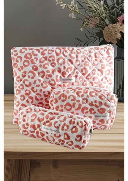 Leopar Desenli Kalem Makyaj Labtop Bilgisayar Set Çantası