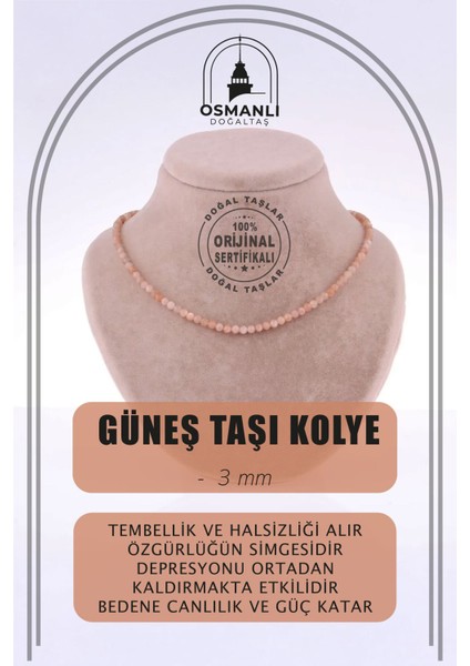 Renkli Güneş Taşı Doğal Taş Kolye 3 Mm, Sertifikalı, Şık ve Kaliteli Takı Seçeneği